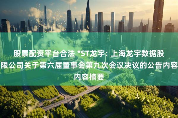 股票配资平台合法 *ST龙宇: 上海龙宇数据股份有限公司关于第六届董事会第九次会议决议的公告内容摘要
